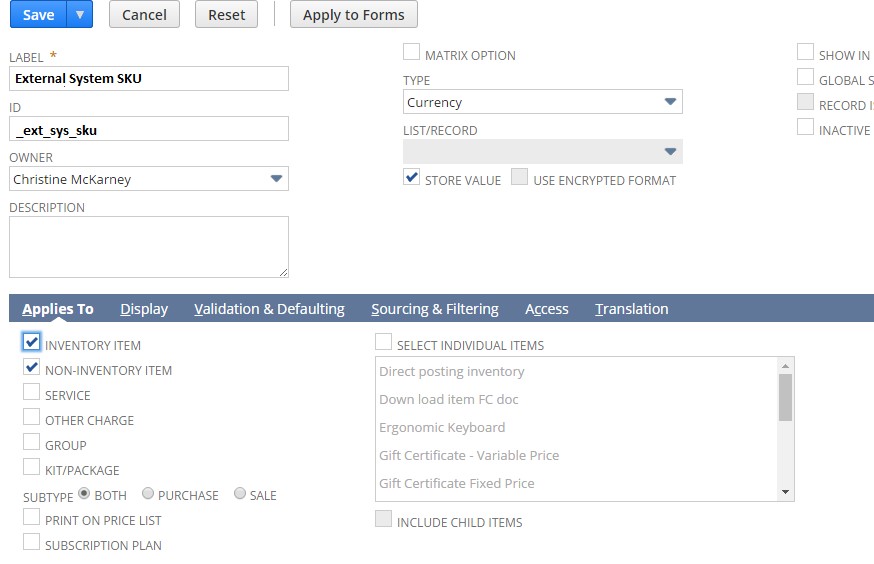 netsuite custom fields